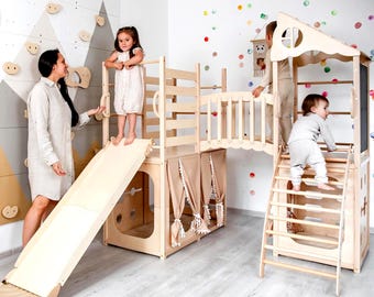 Binnenspeeltuin voor kinderen, Montessori-klimrek, Montessori-speelset, klimrek, houten klimtoestel voor kinderen, activiteitencentrum voor peuters