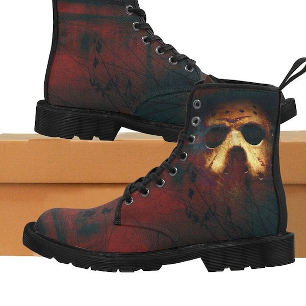 Jason Voorhees Lace up Combat Boots, Inspired by Friday the 13th Iconic Serial Killer, Perfect for Slasher Fans