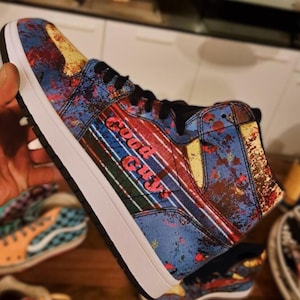 Chucky Horror Sneakers - Halloween Movie Slasher Shoes - Killer Doll Footwear - Goth Creepy Sneakers - Child's Play Fan Gift