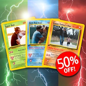 Carte Pokémon personnalisée fête des pères - cadeau personnalisé pour papa joueur, carte souvenir inspirée de Pokémon, carte photo pour papa, cadeau pour papa geek