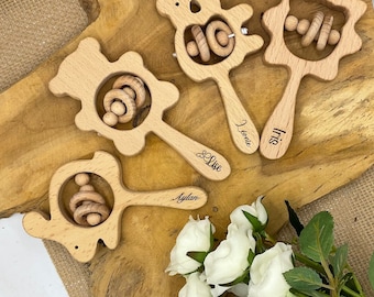 Personalized wooden rattle first name