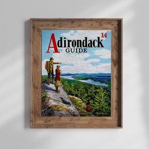 Adirondack Art Guide Print 2014 BALD MOUNTAIN OVERLOOK 8&quot;x10&quot; Lithograph Print, Hike New York, Adirondack Decor