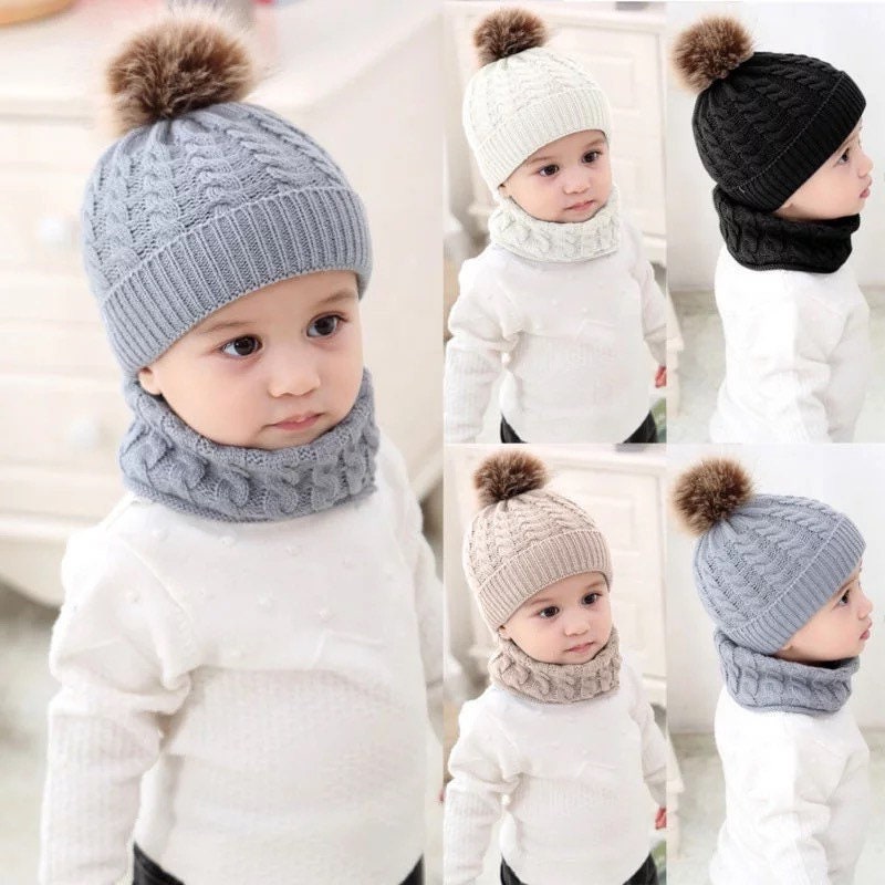2pcs Girls Boys Capscarf Set Toddler Baby Winter Warm Fur - Etsy
