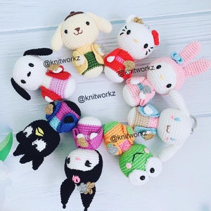 crochet pattern - 8in1 kitty and friends in kimono keychain