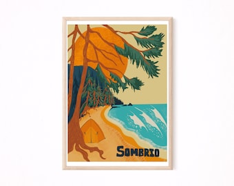 Pôster Sombrio, impressão da Ilha de Vancouver, impressão artística de surf Sombrio, arte de parede da Colúmbia Britânica