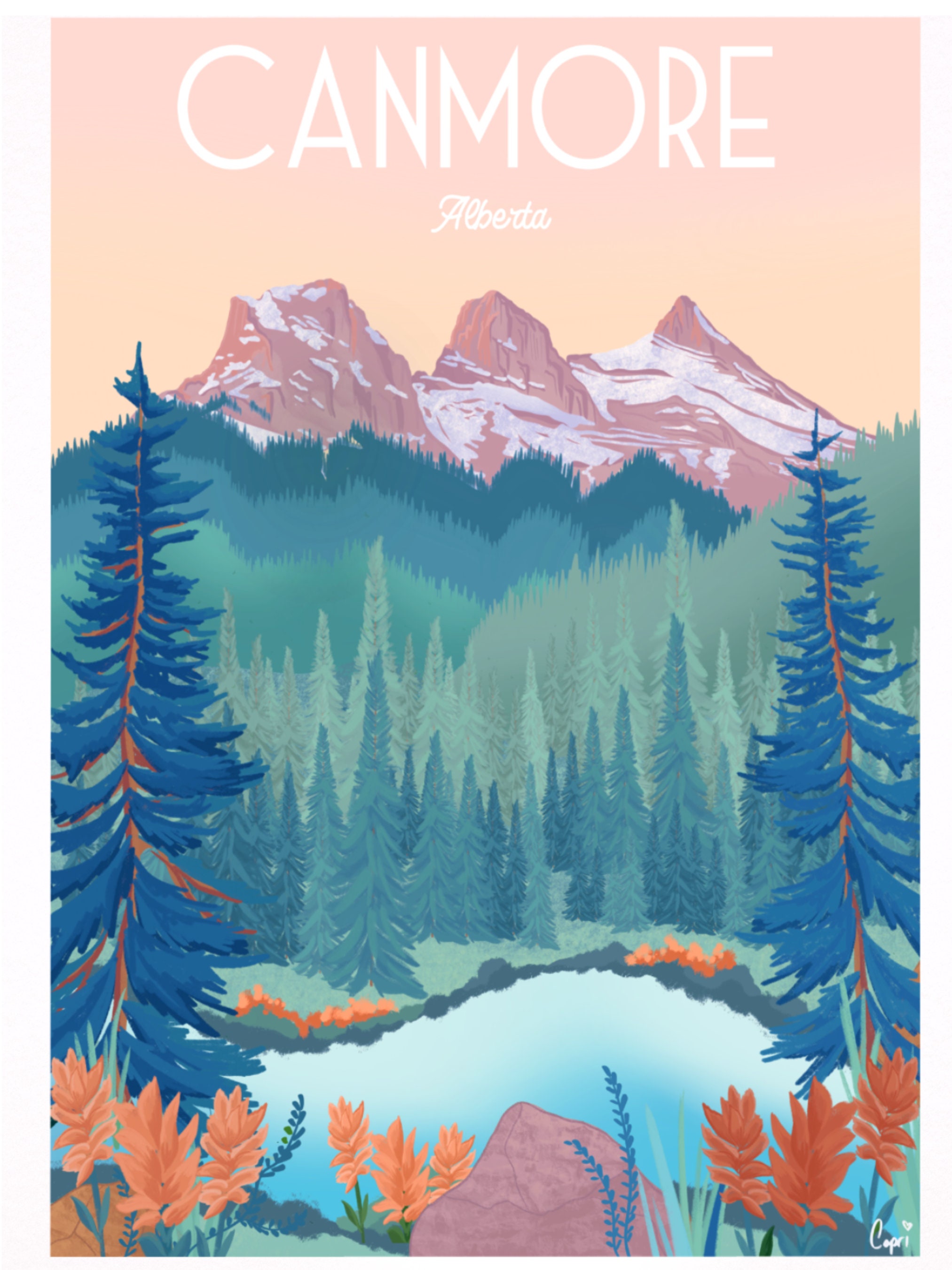 Canmore Poster, Canmore Alberta Print, Mountain Art Print, Three ...