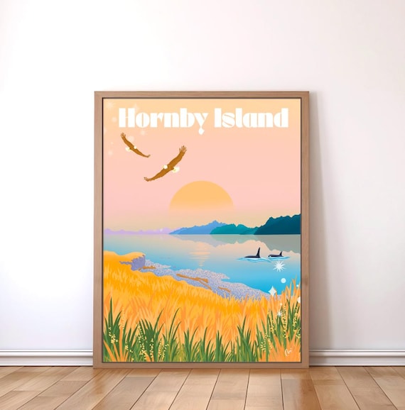 Hornby Island print, Hornby island poster, Vancouver Island, wall art, vintage poster