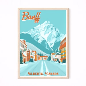 Póster de esquí vintage de Banff, Alberta, impresión artística de montaña