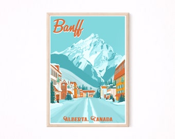 Banff Alberta Vintage Ski Poster, Mountain Art Print