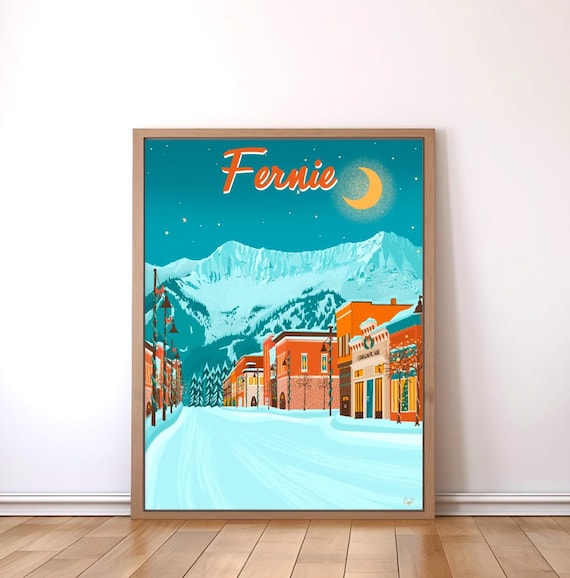 Fernie British Columbia poster, vintage ski poster, fernie art print, fernie wall hanging, mountain art, winter art
