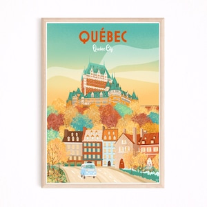Quebec City poster, Quebec print, old Quebec art, wall hanging, Canada vintage poster