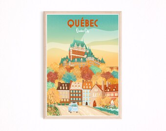 Impresión artística de la ciudad de Quebec, póster vintage de viaje a Canadá