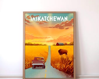 Saskatchewan Prairies-kunstdruk, vintage Canada-poster