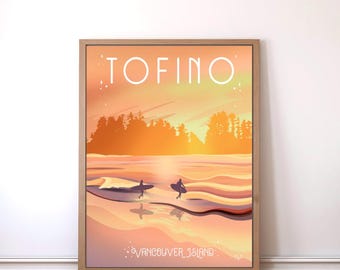 Tofino Sunset Poster, surf art, west coast print, Tofino wall art, Vancouver Island art print