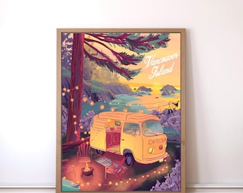 Vancouver Island Poster, Druck, Surfkunst, Wandbehang, Tofino, Westküste, Camping, Roadtrip, Ozeankunst, British Canada Druck