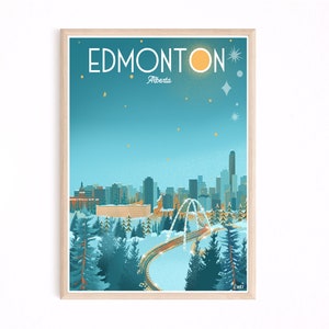 Edmonton poster, Edmonton city print, vintage poster, winter, Canada print, snow, wall hanging