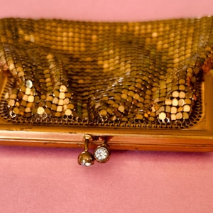 Vintage Gold Mesh Coin Purse with Rhinestone Adorned Closure