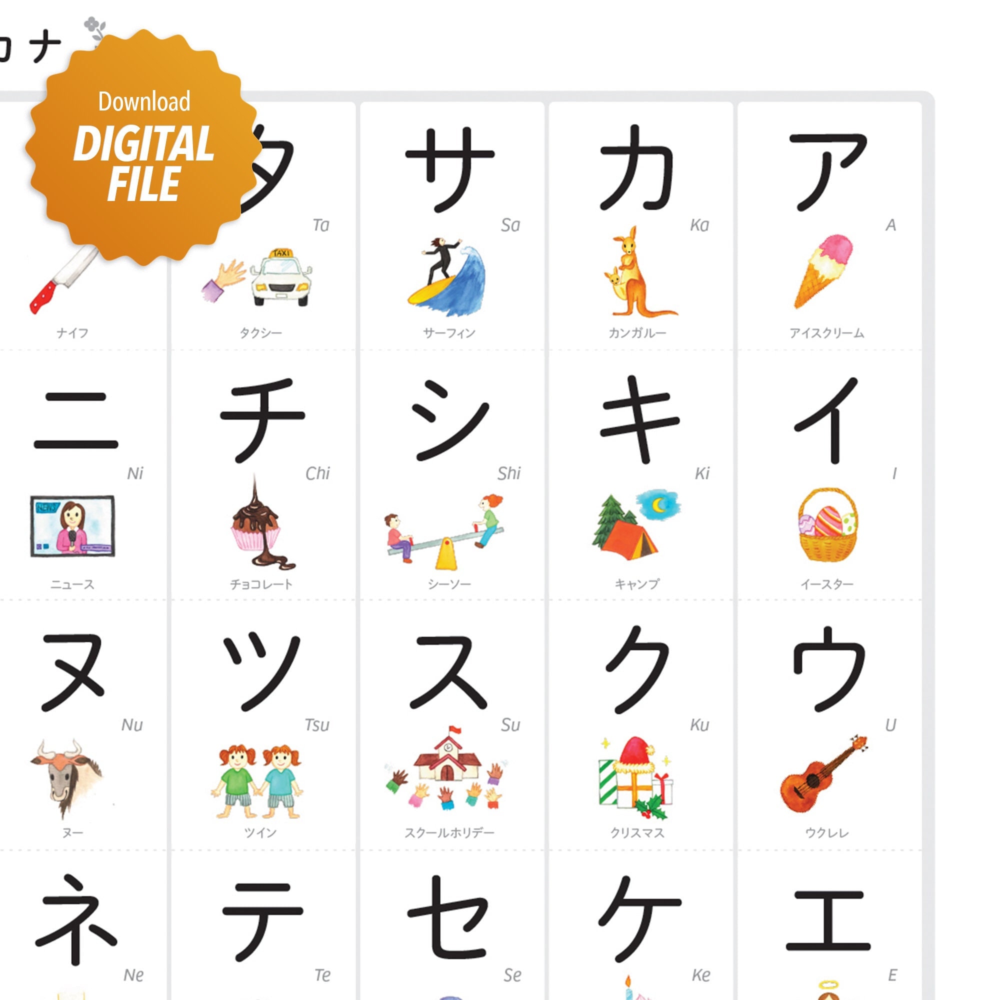 japanese katakana chart poster japanese alphabet homeschool etsy