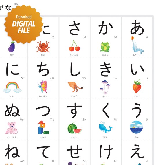 japanese hiragana chart poster japanese alphabet homeschool etsy