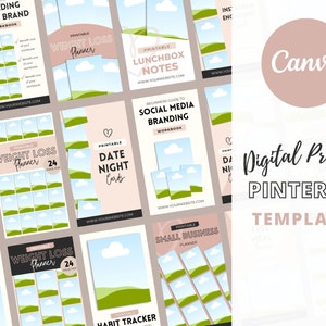 Digital Download Pinterest Templates, Marketing Small Business, Canva Template, Modern Pink & Black, Product Social Media, Pinterest Pins