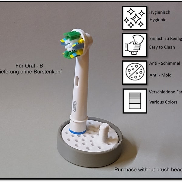 Oral-B Zahnbürsten Ständer mit Tropfschale, Aufsatz Kopfhalter rund Design Version für das Bad. Hygienisches Zubehör