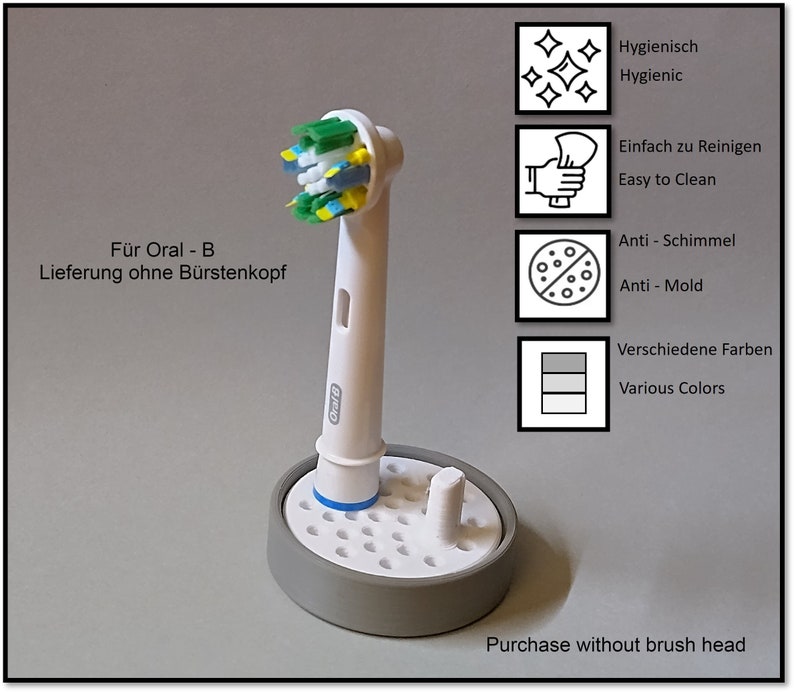 Oral-B toothbrush stand with drip tray, head holder attachment, round design version for the bathroom. Hygienic accessories image 1