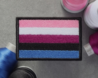 Genderfluid Flag Embroidered Patch | Genderfae Genderfaun Genderflor | Hook and Loop, Iron-on & Sew-on Patches