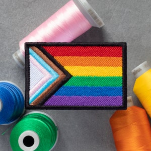 Progress Pride Flag Embroidered Patch | LGBT Gay Queer Trans | Hook and Loop, Iron-on & Sew-on Patches