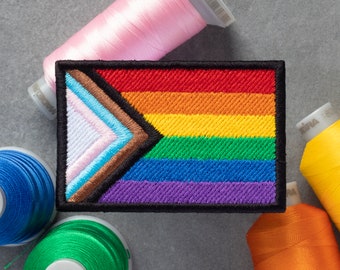 Parche bordado de la bandera del orgullo Progress / LGBT, gay, queer y trans / Parches con cierre de velcro, termoadhesivos y cosidos