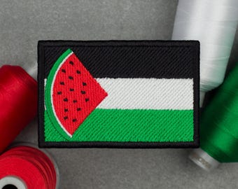 パレスチナ スイカ 国旗 刺繍 パッチ | パレスチナ ガザ | フック＆ループ、アイロン接着、縫い付けパッチ