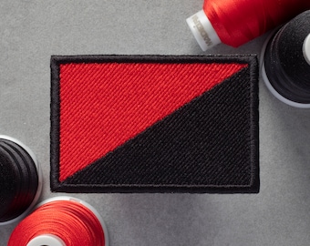 Anarchist (Anarcho-Syndicalism) Flag Embroidered Patch | Antifa Anarchism Flag | Hook and Loop, Iron-on & Sew-on Patches