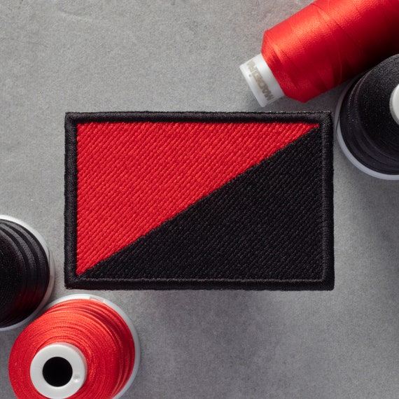 Anarchist (Anarcho-Syndicalism) Flag Embroidered Patch | Antifa Anarchism Flag | Hook and Loop, Iron-on & Sew-on Patches
