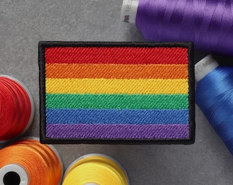 Pride Flag Embroidered Patch | LGBT Gay Lesbian Queer | Hook and Loop, Iron-on & Sew-on Patches