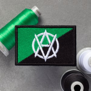 Anarchist (Veganarchism) Flag Embroidered Patch | Green Vegan Anarchy | Hook and Loop, Iron-on & Sew-on Patches