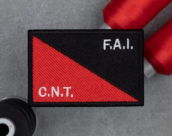 CNT FAI Flag Embroidered Patch | Anarchism Anarchist Union | Hook and Loop, Iron-on & Sew-on Patches