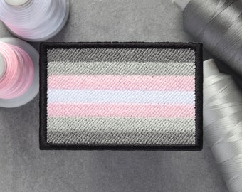 Demigirl Flag Embroidered Patch | LGBT Demigender Demiboy | Hook and Loop, Iron-on & Sew-on Patches