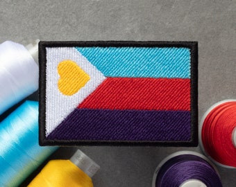 Parche bordado de la bandera del poliamor / Tricolor de poliamor / Parches con cierre de velcro, termoadhesivos y cosidos
