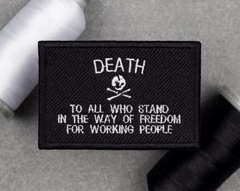 Makhno Flag Embroidered Patch | Anarchist Makhnovshchina | Hook and Loop, Iron-on & Sew-on Patches