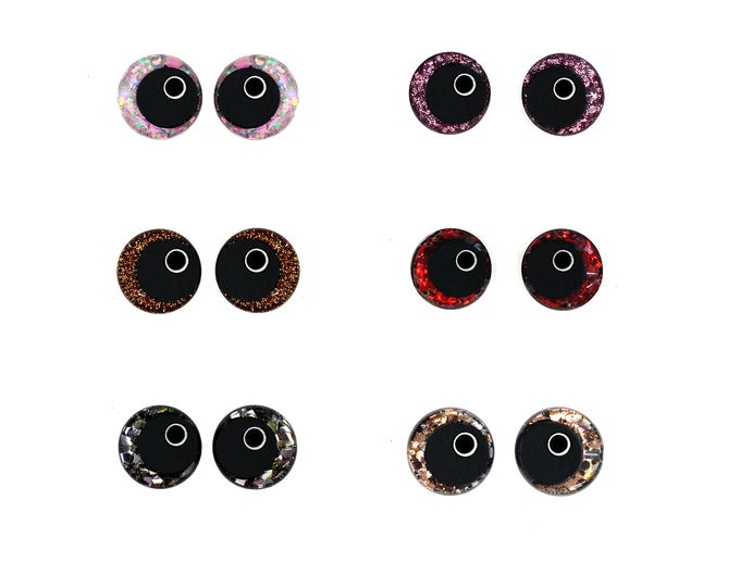 Glitter Sinker Safety Eyes for Amigurumi, Offset Pupil, 10mm-35mm