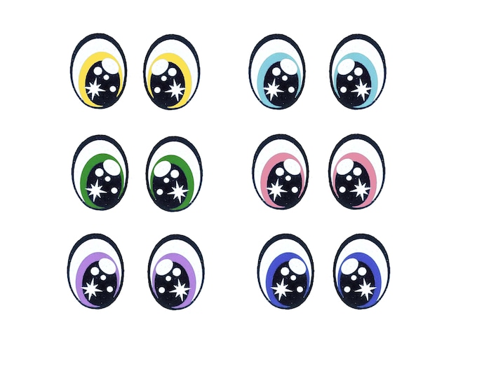 6 Pack, 3 Pack or Bulk Glitter Felt Eyes for Amigurumi, Rainbow, Oval, Crochet, Knit, Plushie, Glitter, Kawaii