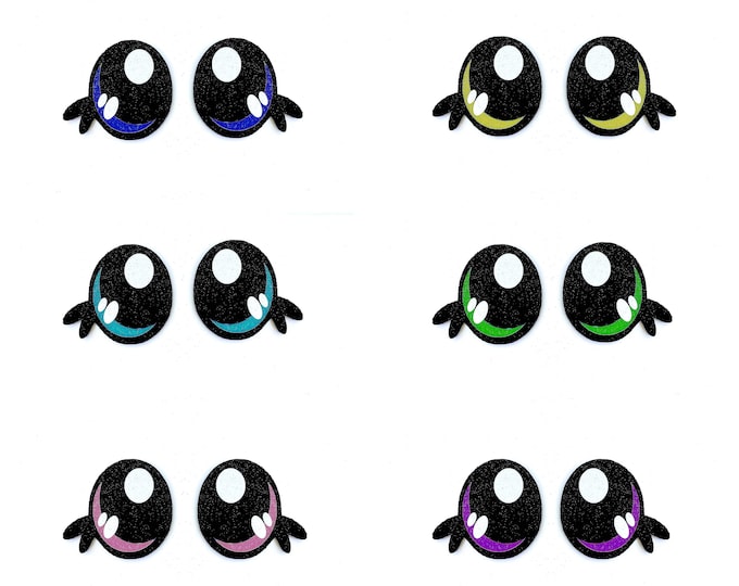 6 Pack, 3 Pack or Bulk Glitter Felt Eyes with Lashes for Amigurumi, Crochet, Knit, Oval, Plushie, Kawaii