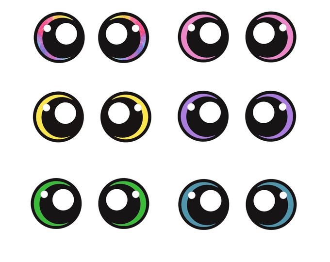 6 Pack, 3 Pack or Bulk Felt Eyes for Amigurumi, Rainbow, Crochet, Knit, Plushie, Round, Glitter, Kawaii