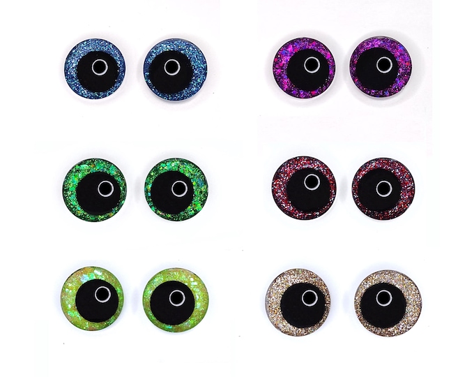 Glitter Sinker Safety Eyes With Offset Pupil for Amigurumi, 10mm-35mm
