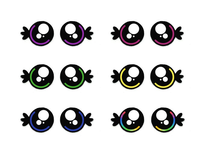 6 Pack, 3 Pack or Bulk Felt Eyes with Lashes for Amigurumi, Rainbow, Crochet, Knit, Round, Rainbow, Plushie, Glitter, Kawaii