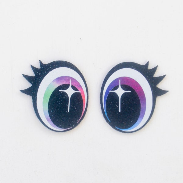 6 Pairs of Rainbow Glitter Felt Eyes with Eyelashes *Multiple Sizes Available*