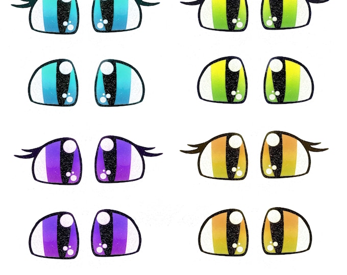 6 Pack, 3 Pack or Bulk Glitter Felt Eyes with Lashes for Amigurumi, Dragon, Purple, Green, Orange, Crochet, Knit, Plushie, Glitter, Kawaii