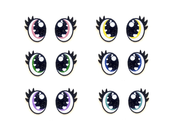 6 Pack, 3 Pack or Bulk Glitter Felt Eyes with Lashes for Amigurumi, Crochet, Knit, Plushie, Glitter, Kawaii