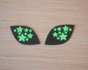 6 Pairs of Green Glitter Alien Felt Eyes *Multiple Sizes Available*