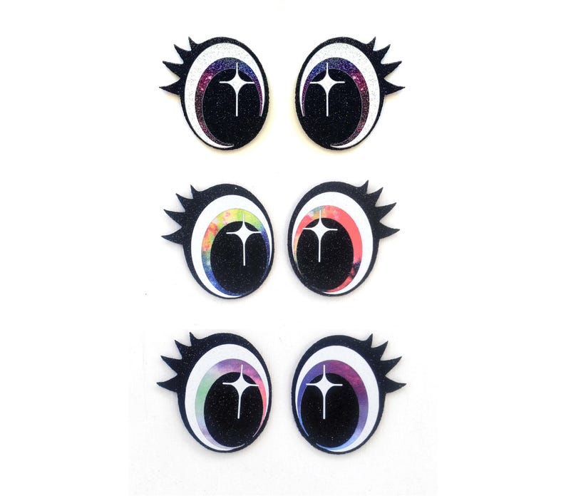 3 Pack of Glitter Felt Eyes for Amigurumi, With Lashes, Multiple Sizes Available image 1