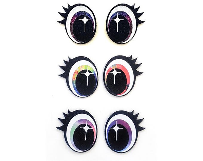 Glitter Felt Eyes with Lashes for Amigurumi, Kawaii Plushie Making (3, 6, 12, 24, 48 Pack)